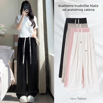 Pantalone za trudnoću s širokim krojem, ljetni lagani poliester (95%+), podrška trbuhu, puna duljina, kineski nadahnut stil