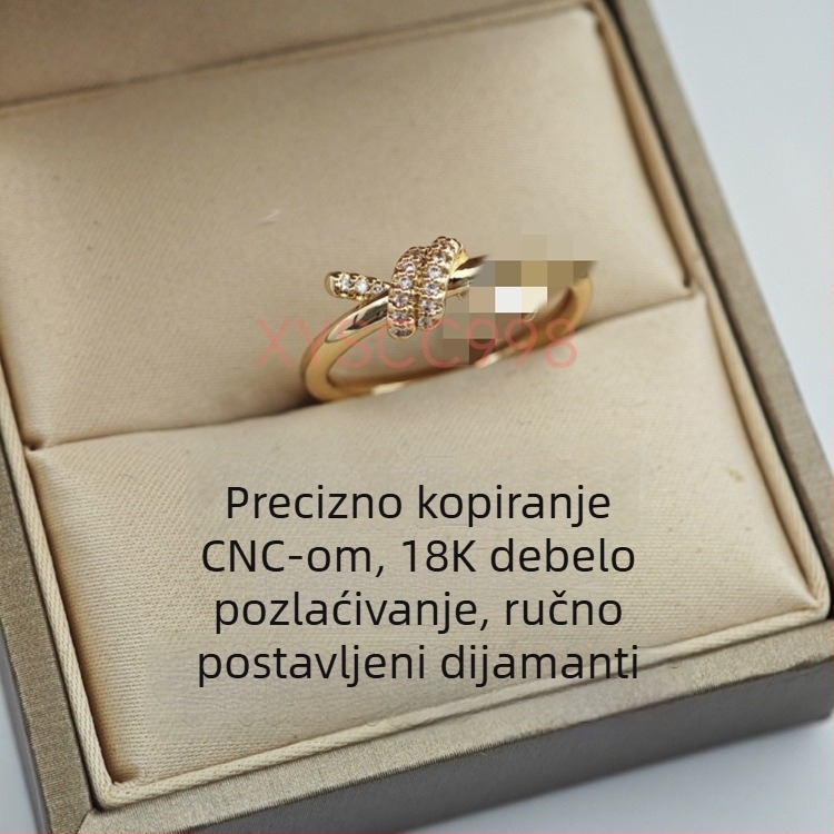 Prsten — mašna čvor dizajn, 925 srebro, marka T family knot ring, za žene, lagani luksuz stil, precizna obrada