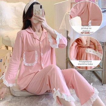 Majčinska odjeća za dojenje i spavanje – ljetni lagani stil, TR tkanina, PVC 90–95%, rukav 3/4, POLO ovratnik, kineski stil