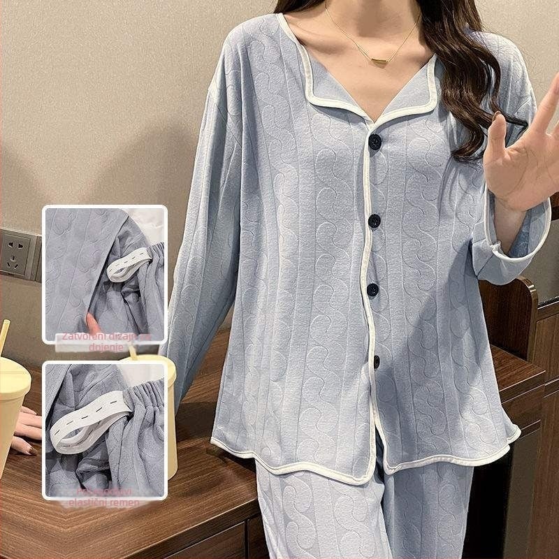 Majčinska odjeća za dojenje i spavanje – ljetni lagani stil, TR tkanina, PVC 90–95%, rukav 3/4, POLO ovratnik, kineski stil