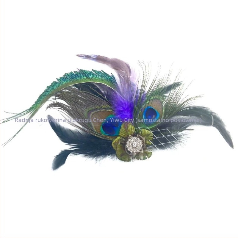Klip za kosu s pavim perjem, ručno izrađeni ukras za glavu, prirodni materijal, tkani postupak, moderni minimalistički stil