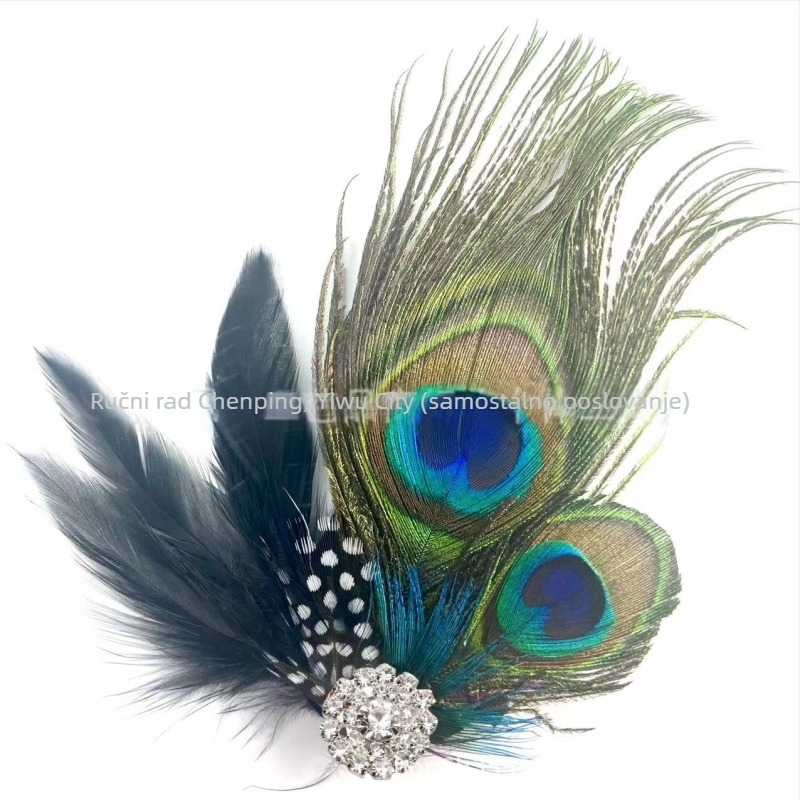 Klip za kosu s pavim perjem, ručno izrađeni ukras za glavu, prirodni materijal, tkani postupak, moderni minimalistički stil