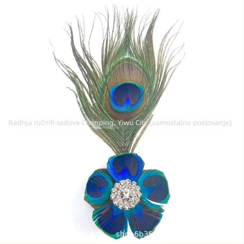 Klip za kosu s pavim perjem, ručno izrađeni ukras za glavu, prirodni materijal, tkani postupak, moderni minimalistički stil