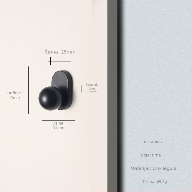 Drška za vrata ormarića i ladice, cinkova legura, model 8602, moderni minimalistički stil