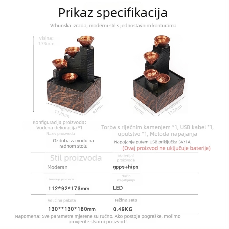 Lampa s tekućom vodom – stolna dekoracija, serija Golden Ladder Running Water, Musen Tang