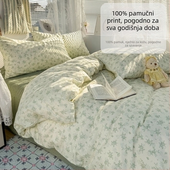 Četverodijelni set posteljine od 100% pamuka s cvjetnim uzorkom, za sve sezone, težina 2,5–3,0 kg, reaktivno bojanje i digitalno tiskanje