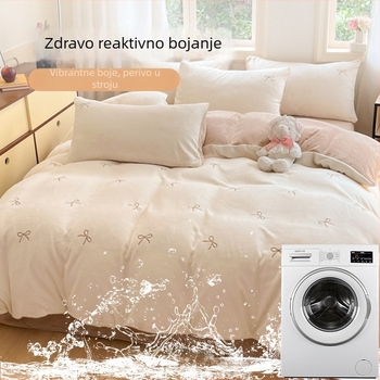 Poliesterski baršun set posteljine, četiri dijela, jednobojni uzorak, reaktivni otisak, izšivanje i quiltanje, moderni minimalistički stil, 1000–1500 g