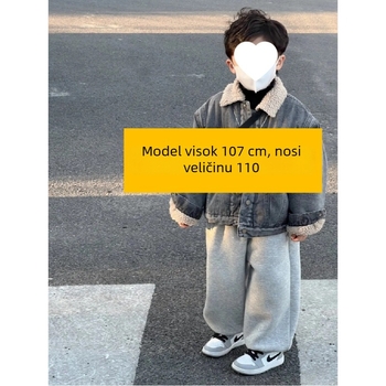 Set za dječake: džins jakna i hlače s fleecom, korejskog stila, debeo zimski, odvojiva kapuljača, corduroy tkanina