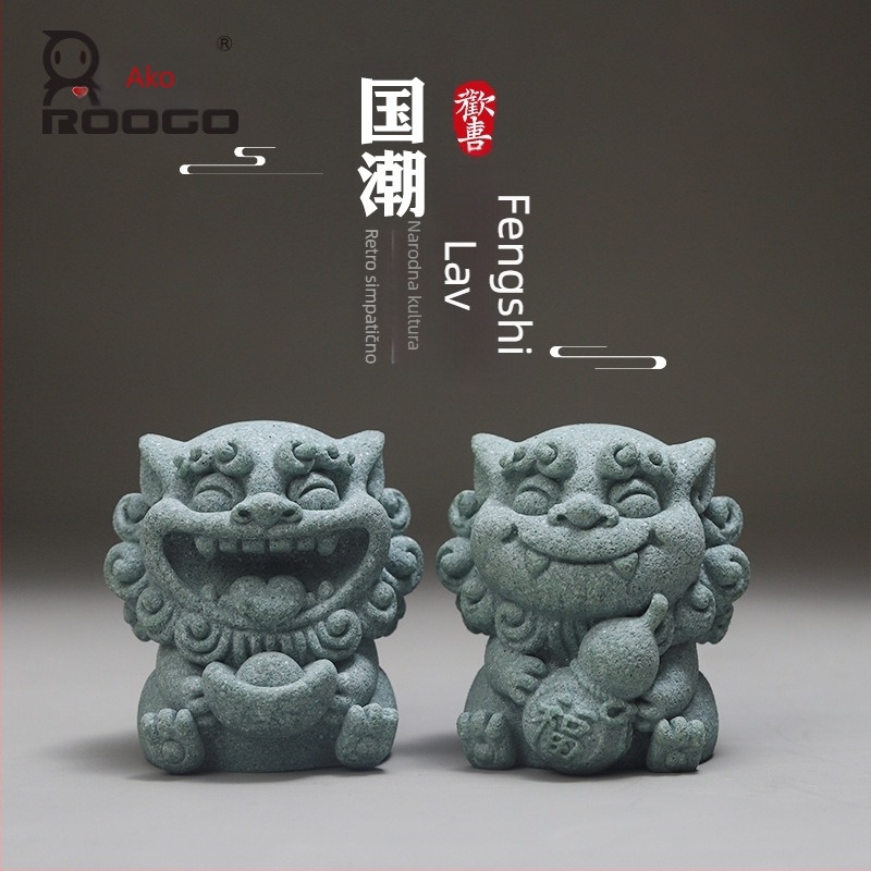 Wind Lion stolna dekoracija – figura od smole Roogo/if, stil National Tide, mikro pejzaž Tea Pet