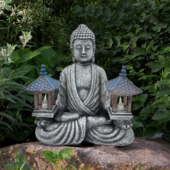 Buddha kip za vrt – ukras sa solarnom lampom, od smole, novi kineski stil