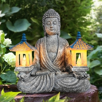 Buddha kip za vrt – ukras sa solarnom lampom, od smole, novi kineski stil
