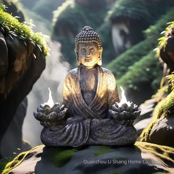 Buddha kip za vrt – ukras sa solarnom lampom, od smole, novi kineski stil