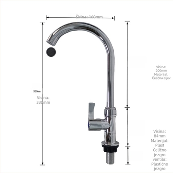 Kuhinjski faucet ABS, keramički disk ventil, 20 mm ulaz/izlaz, XS01005 model, radna temperatura 0–80°C