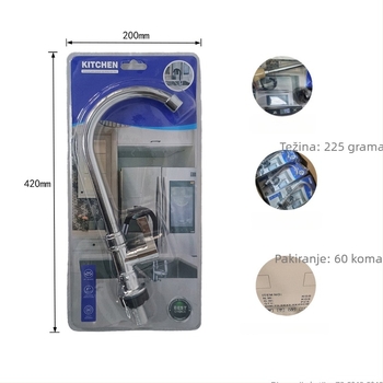 Kuhinjski faucet ABS, keramički disk ventil, 20 mm ulaz/izlaz, XS01005 model, radna temperatura 0–80°C