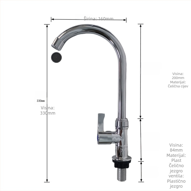 Kuhinjski faucet ABS, keramički disk ventil, 20 mm ulaz/izlaz, XS01005 model, radna temperatura 0–80°C