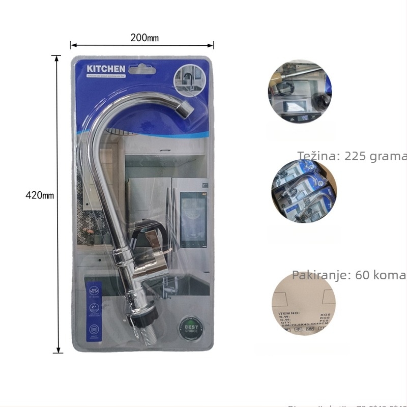 Kuhinjski faucet ABS, keramički disk ventil, 20 mm ulaz/izlaz, XS01005 model, radna temperatura 0–80°C