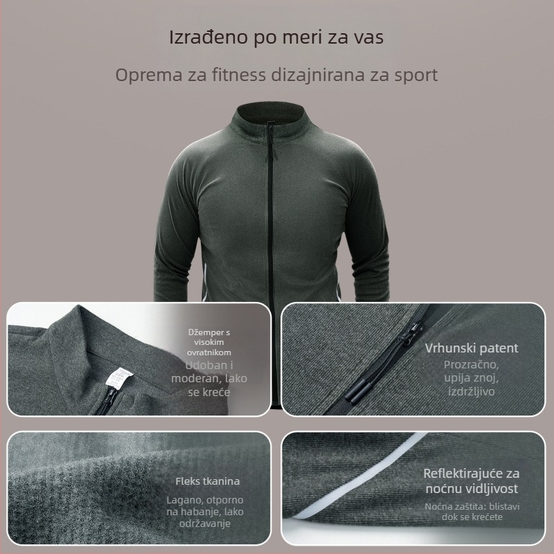 Muška sportska jakna od poliesterske smjese s flese podstavom, visok ovratnik, dugi rukavi, bez kapuljače