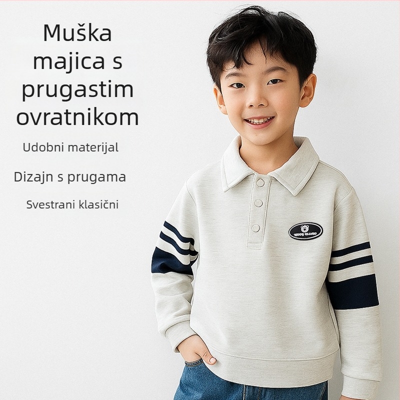 Dječji polo majica - korejski stil, ležerni svakodnevni dizajn, pamuk mješavina 51–70%, jednodijelni uzorak, za dječake 3–8 godina