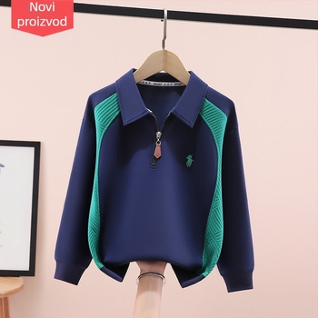 Dječji polo shirt s dugačkim rukavima, pamuk, s izvezenim slovima, jednostavan stil, za proljeće i jesen, za djecu stariju od 8 godina