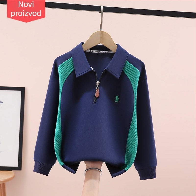 Dječji polo shirt s dugačkim rukavima, pamuk, s izvezenim slovima, jednostavan stil, za proljeće i jesen, za djecu stariju od 8 godina