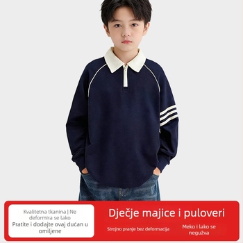 Juyu dječje polo majice s dugim rukavima, prugasta pamuk polo majica, jesen, uzrast 3–8 godina