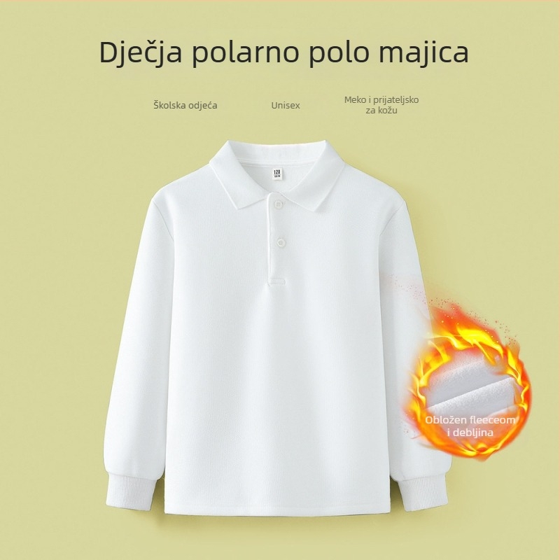 Polo majica za djecu - dugi rukavi, pamukova smjesa, svestran stil, jednobojna, zimska sezona