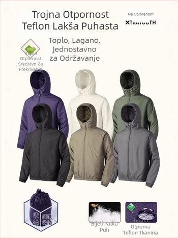 Jakna s kapuljom, punjena patka puh, poliester tkanina, slobodan kroj, za tinejdžere, proljeće 2025.