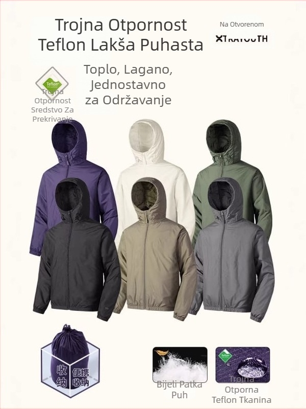 Jakna s kapuljom, punjena patka puh, poliester tkanina, slobodan kroj, za tinejdžere, proljeće 2025.