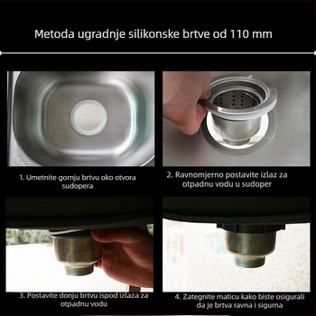 Kuhinjski odvodni koš sudopera - čelik, Model 110, CE certifikat, brtva za brtvljenje