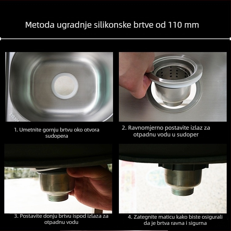 Kuhinjski odvodni koš sudopera - čelik, Model 110, CE certifikat, brtva za brtvljenje