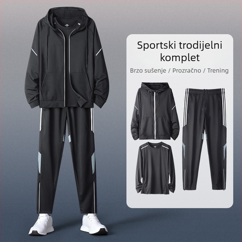 Muški hoodirani sportski set s dugim rukavima – casual poliester