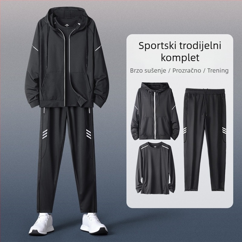 Muški hoodirani sportski set s dugim rukavima – casual poliester
