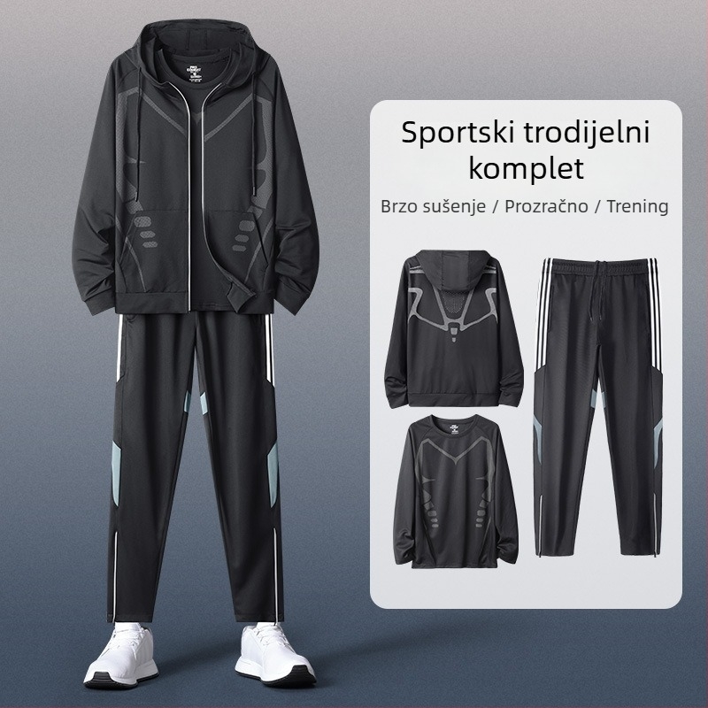 Muški hoodirani sportski set s dugim rukavima – casual poliester