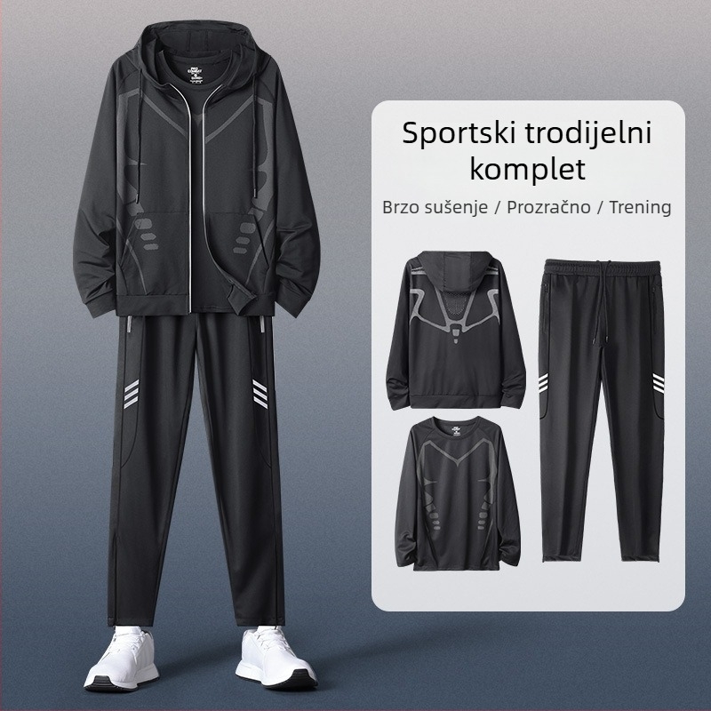 Muški hoodirani sportski set s dugim rukavima – casual poliester