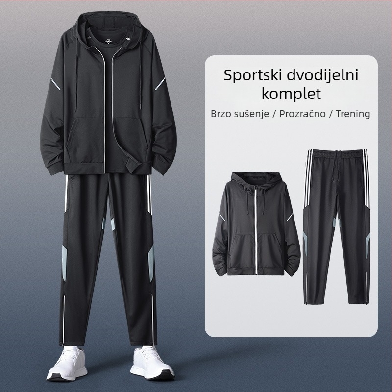 Muški hoodirani sportski set s dugim rukavima – casual poliester