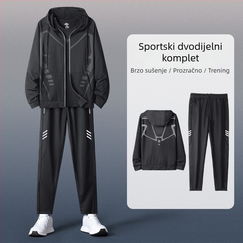 Muški hoodirani sportski set s dugim rukavima – casual poliester