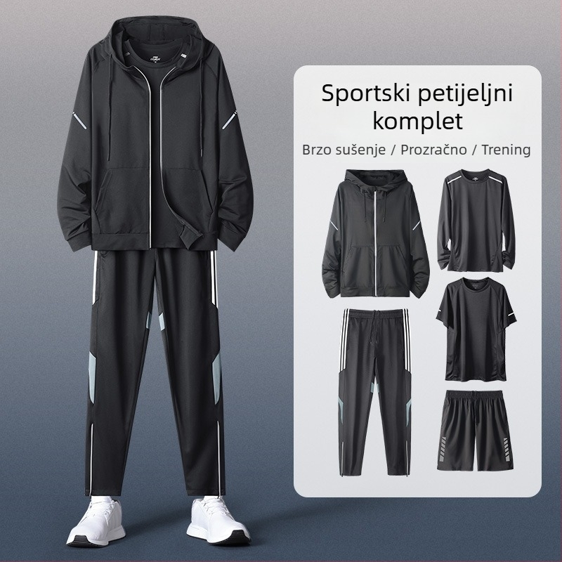 Muški hoodirani sportski set s dugim rukavima – casual poliester
