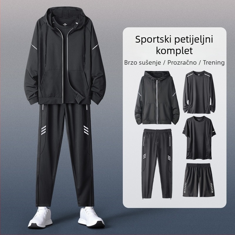 Muški hoodirani sportski set s dugim rukavima – casual poliester