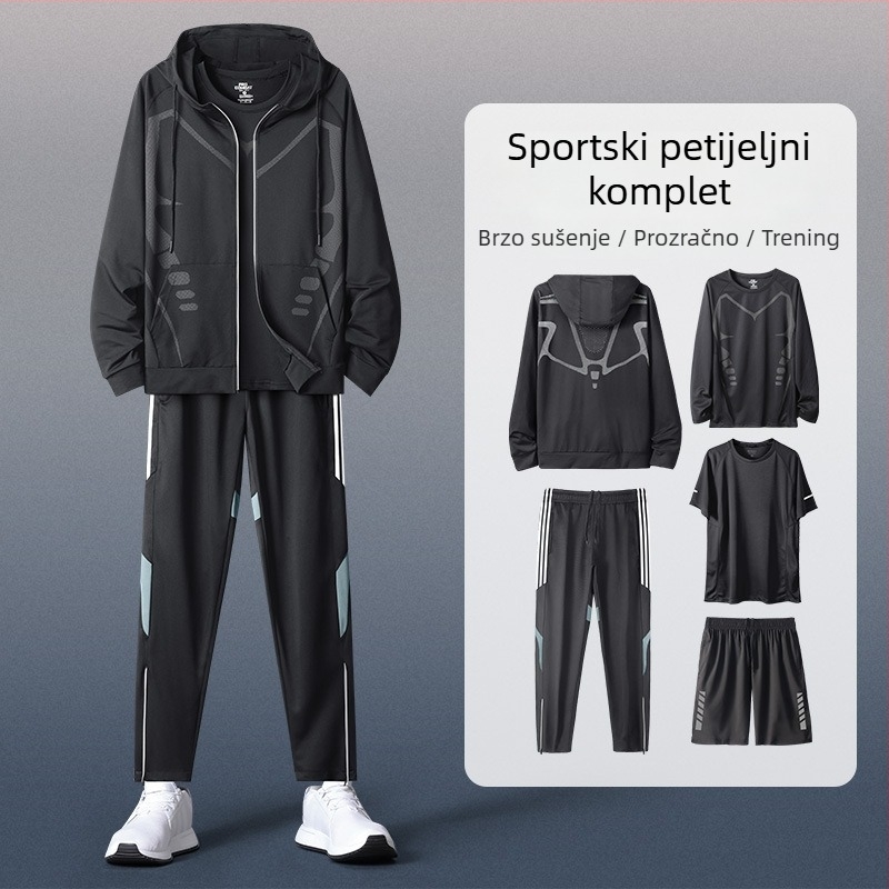 Muški hoodirani sportski set s dugim rukavima – casual poliester