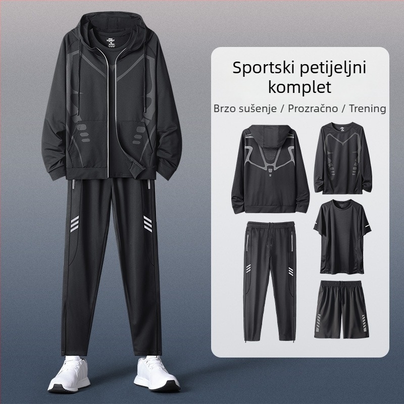 Muški hoodirani sportski set s dugim rukavima – casual poliester