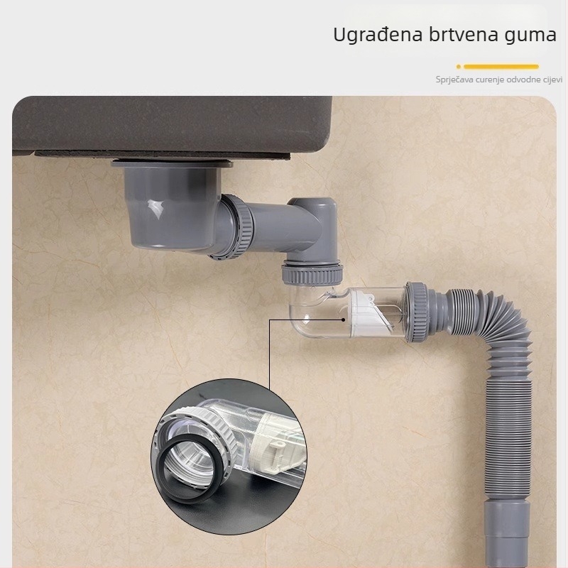 Kuhinjski set odvodne cijevi za sudoper – dvostruki odvod s protiv mirisa, ABS, povlačni tip
