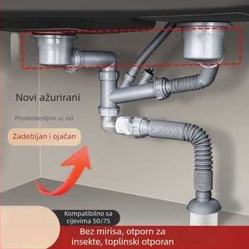 Set odvoda za kuhinjski sudoper: za jednobocni i dvobocni sudoper, cijev protiv mirisa, ABS materijal, model 907052021655, marka Mubin