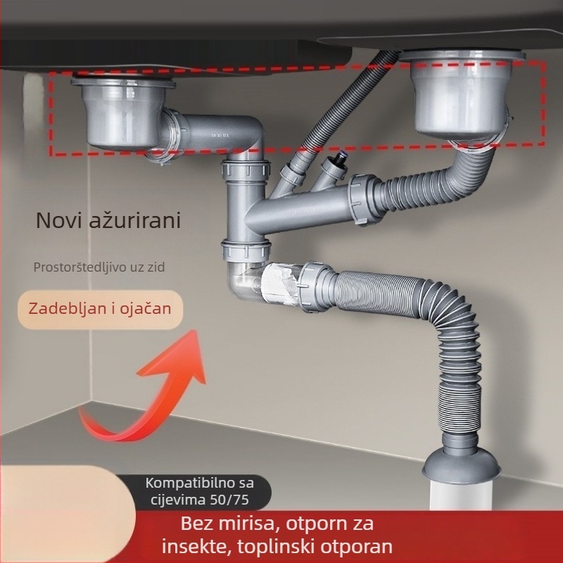 Set odvoda za kuhinjski sudoper: za jednobocni i dvobocni sudoper, cijev protiv mirisa, ABS materijal, model 907052021655, marka Mubin