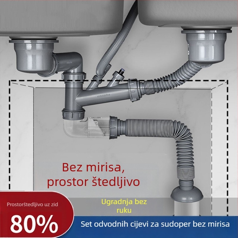 Set odvoda za kuhinjski sudoper: za jednobocni i dvobocni sudoper, cijev protiv mirisa, ABS materijal, model 907052021655, marka Mubin