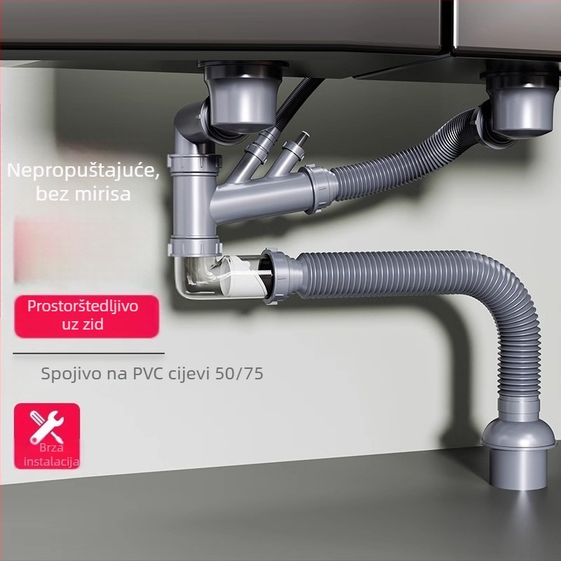 Set odvoda za kuhinjski sudoper: za jednobocni i dvobocni sudoper, cijev protiv mirisa, ABS materijal, model 907052021655, marka Mubin