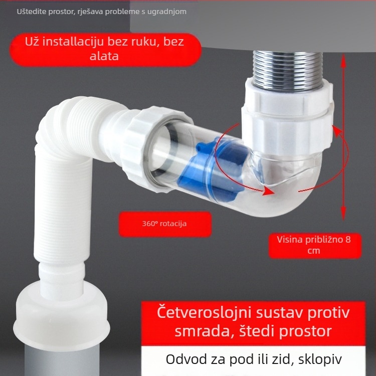 Horizontni odvod vode iz umivaonika s preklopnim poklopom – otporan na miris, moderni minimalistički stil, materijal: Drugi