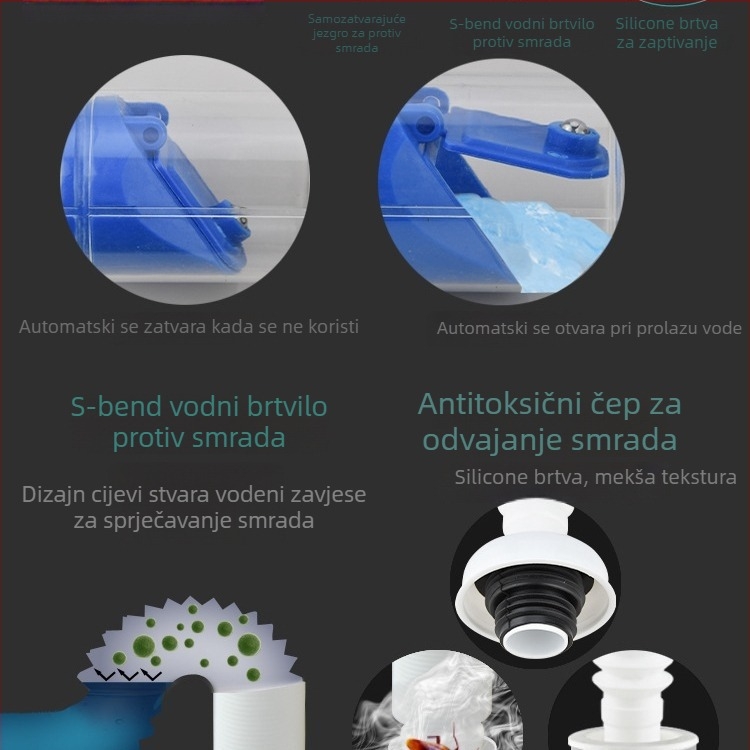 Horizontni odvod vode iz umivaonika s preklopnim poklopom – otporan na miris, moderni minimalistički stil, materijal: Drugi