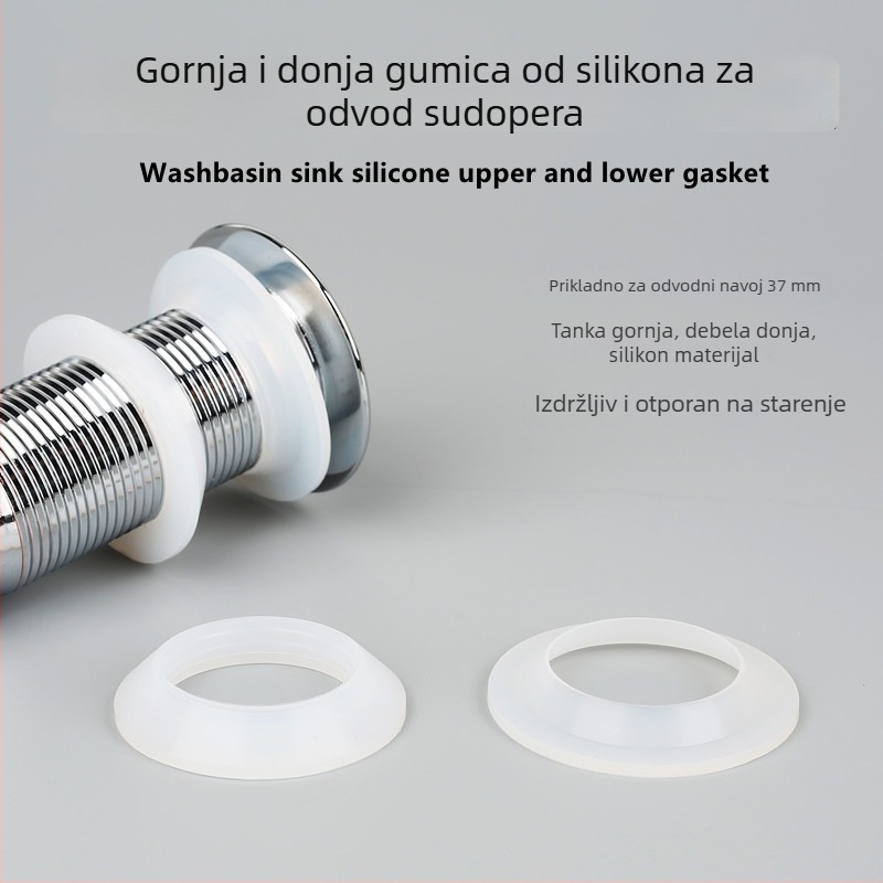 Silikonske gornje i donje brtve za odvodnju umivaonika, model 37, zaštita od propuštanja, pribor za odvodnu cijev