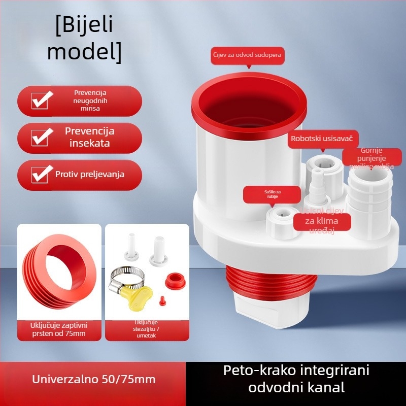 Kuhinjski odvodni spoj, ABS, protiv mirisa, protiv povratnog toka, brtvljenje, dvostruka glava