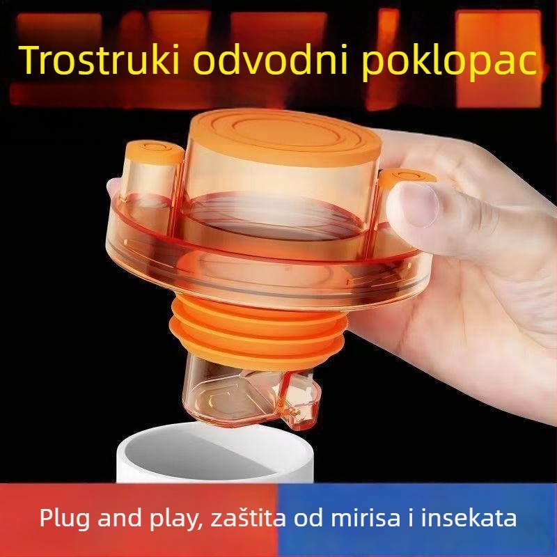 Podni kanalizacijski trostruki uređaj protiv mirisa s brtvnim čepom — Marka Huge; Materijal ABS + silikon gel; Model Orange drain tee sealing plug; Neto težina 100 g